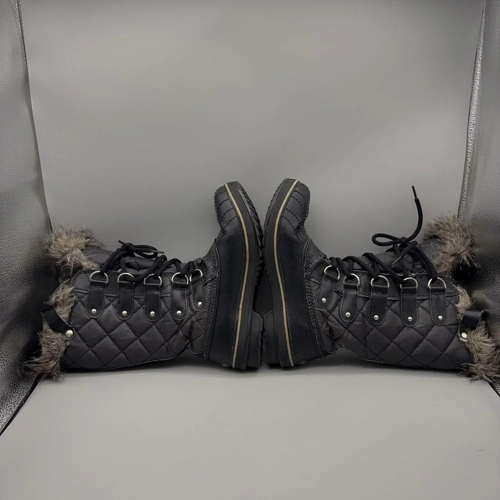 Sorel Boots Womens Size 7 Black Tofino Faux Fur Lace Up Winter Waterproof Snow
